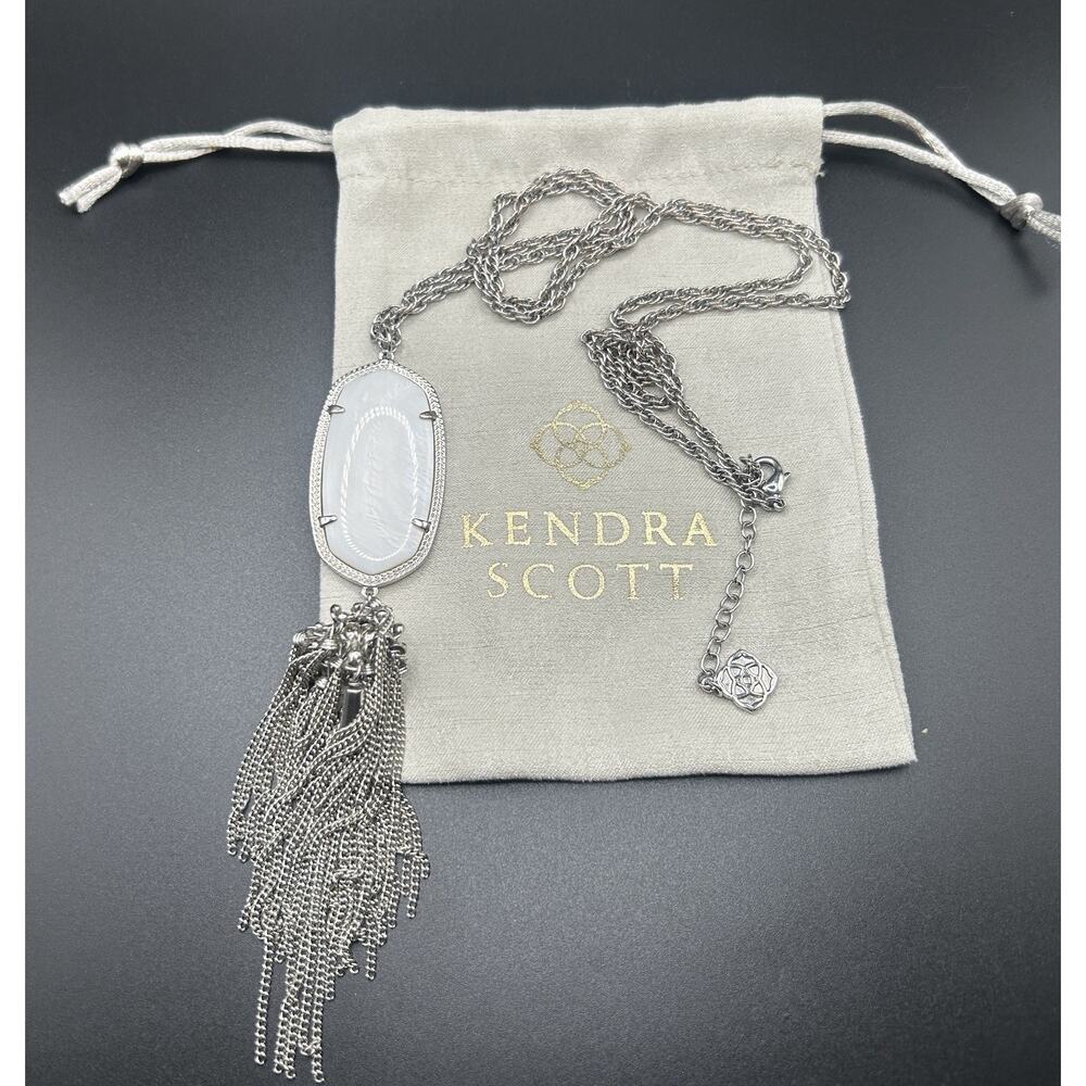 Kendra Scott White/Mother of Pearl Silver Tassel Rayne 30"-32" Pendant Necklace